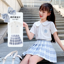 Girls jK uniform skirt suit Summer shirt Pleated summer skirt Genuine two-piece set childrens college style class suit 10