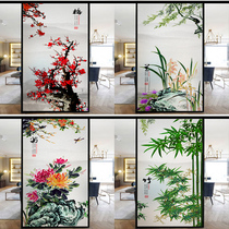 Mei Lan bamboo chrysanthemum glass sticker transparent opaque toilet bathroom anti-theft sliding door window electrostatic film