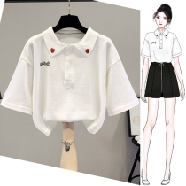 2021 new summer polo sweater ice silk white short-sleeved T-shirt womens top short design sense niche