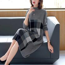 Thick bird grid knitted dress women autumn and winter 2020 New loose long knee sweater dress children