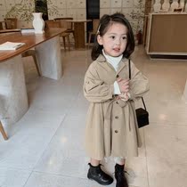 Girls windbreaker 2021 new autumn British style childrens foreign style coat fashion baby long casual coat