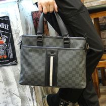  Leather mens bag cKenrv handbag cowhide hand-held briefcase mens plaid business shoulder messenger bag tide