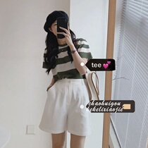 Summer clothing 2021 New Korean ins Ghost Horse Girl Wear with foreign atmosphere age T-shirt small heart machine shorts set