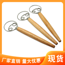 13 inch oak handle powder flour mixer Danish dough mixing rod stainless steel coil egg beater
