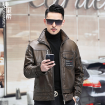 2021 autumn new Haining leather leather men handsome standing collar motorcycle sheepskin jacket leather jacket