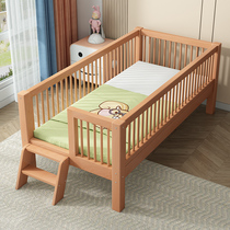 Solid wood childrens bed with guardrail crib single bed boys and girls princess bed widen bed splicing bed
