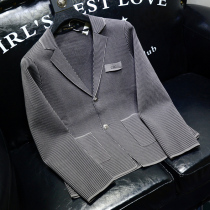 Autumn new high-end simple casual knitted cardigan sweater mens thin slim small suit mens coat tide