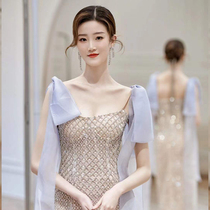 Fan-style sensualist light wedding veil brief about 2022 new fish tails Lean Temperament Birthday Greet the Dress The Evening Dress Lady