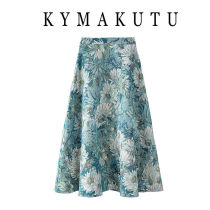Antique oil painting skirt female flower large umbrella skirt Korean version of 21 spring and autumn high waist design jacquard Hepburn skirt