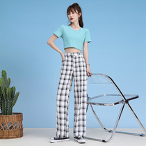 Black and white lattice pants Women summer 2021 New Fashion straight pants high waist drape pants casual loose wide leg pants