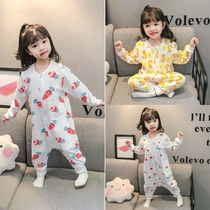 Childrens conjoined pajamas spring and autumn thin mens and womens baby sleeping bag split leg kicking