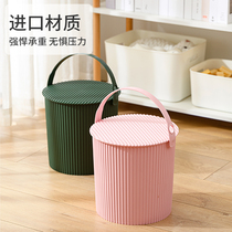 Storage bucket with cover bucket stool plastic thickened can sit in kindergarten home bathroom portable laundry bath fishing bucket