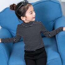 Girls plus velvet base shirt long sleeves Autumn Winter children high neck stripes t-shirt boys thermal underwear thick autumn clothes baby