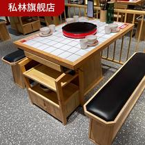 Marble hotpot table commercial fire boiler shop table and chairs combined boiling and baking integrated smoke-free hot pot table induction cookers