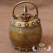 Slave Hall Ancient Play Pure Bronze Hot Stove Home Decoration Antique Collection Old Objects Antique Brass Round Warm Pot Hem