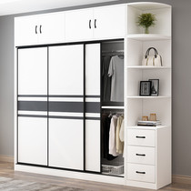 Wardrobe household bedroom sliding door cabinet rental room simple modern small apartment simple solid wood overall large wardrobe