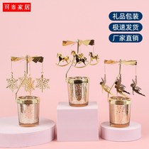 New teenage Heart Gift Swivel Candle Holder Walk Horse Light Transfer Windmill Golden Wax Candle Holder Burst