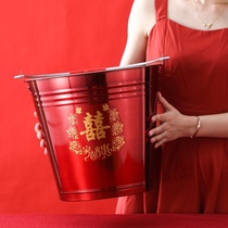 Round handle washbasin festive bucket rice bucket resistant to fall red bucket wedding water storage supplies moving small red bucket feet