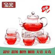 Heat - resistant glass tea set fruit flower grass kung fu thicker flower teapot warm tea base set