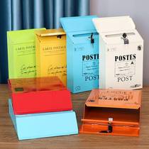 Retro iron belt lock mailbox outdoor wall letter box creative mailbox mailbox home decoration wall wall decoration