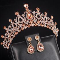 Korean crown earrings two-piece small red book tremolo live headwear hair jewelry color Crystal Princess Crown