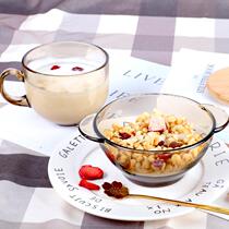 ins wind Nordic tea color glass cup home milk oat breakfast cup heat resistant large capacity coffee cup sub with lid