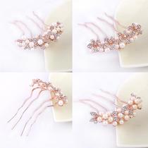Hot sale New Korean bride hair comb headdress alloy four-tooth rhinestone pearl hair comb headdress wholesale