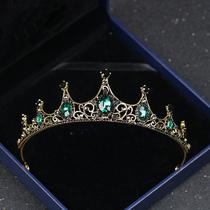 Retro Baroque crown new alloy green diamond small crown Noble elegant birthday Princess Crystal headdress wholesale