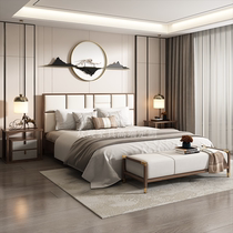 New Chinese solid wood bed light and luxurious modern minimalist 1 8 m double bed hotel clubhouse bedroom furniture factory customized