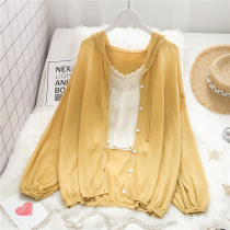 Korean hooded ice silk knitted cardigan summer loose casual thin sunscreen clothes Air conditioning shirt womens small shawl jacket