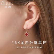 18K gold clover earrings female 2021 New Tide style advanced earrings design sense niche earring