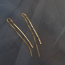 Korean version 925 pure silver 14K gold super flash ear line long section Flow Su explicit face thin earrings female Korean temperament personality fashion