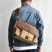 Mad Mapi Single Shoulder Bag Male Slanted Satchel Bag Retro Crazy Cow Leather Canvas Tooling Postman Bag Computer Hand Bag