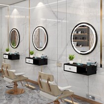 Barber shop mirror table Net red hairdressing mirror hair salon special tide cabinet integrated simple with light LED Solid Wood