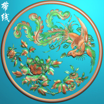  Round peony flower phoenix round plaque with line single phoenix carved picture material phoenix relief picture round plaque phoenix peony