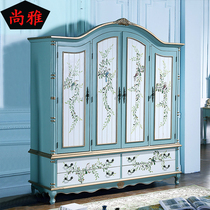American country solid wood painted small apartment small wardrobe European style 2 doors 3 doors large wardrobe bedroom Mediterranean idyllic style