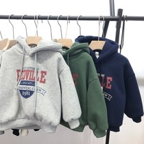Boy plus velvet double-lined lined hooded sweater 2020 Autumn Winter Korean childrens warm casual top jacket