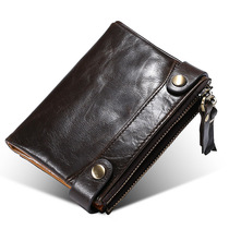  RFID Paint oil wax leather wallet Mens leather double buckle zipper wallet Casual retro coin purse