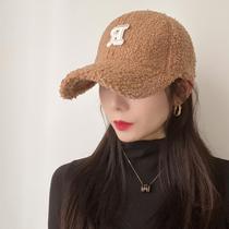 Lamb wool hat women's autumn and winter Korean tide cap letters cute plush padded warm winter baseball cap