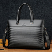 Tide men bag Hand bag mens business horizontal briefcase crossbody leather bag check shoulder bag 14 inch computer bag