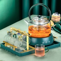 Nordic light luxury glass afternoon tea tea set set flower fruit tea fruit tea heating boiled teapot five-piece European style