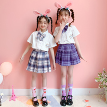 Childrens jk uniform suit skirt Genuine girls short-sleeved school uniform Primary school class uniform Summer Japanese pleated skirt full set