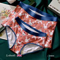 British lobesli cartoon illustration couple underwear a man and a woman triangle cotton mens four corner shorts head