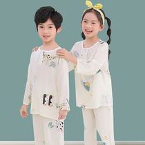 Childrens cotton silk pajamas long-sleeved suit Mens and womens summer thin section of childrens cool cotton poplin childrens home air conditioning clothes
