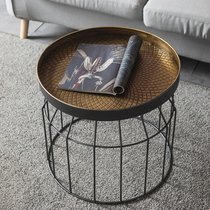 Chengyan American living room sofa edge a few corners a few retro to make old creative iron art tea table imitation ancient bronze small round table small tea