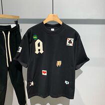 2023 Summer New Tide Personality Printing is shoulder - collar short - sleeved T - shirt men relaxed leisure in shirts