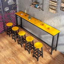 Simple wall-backed bar table Commercial narrow table Household long table Milk tea shop table and chair combination high-legged bar chair