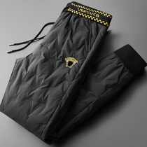 Winter selection of cold and down pants Coloured thread splicing embroidered white goose down men sashimi with small foot down pants male
