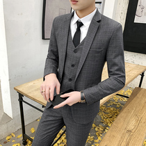 Casual suit suit suit mens professional dress spring and autumn English style groom wedding dress business Korean suit