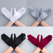 Summer gloves thin sunscreen ice silk spring autumn days open car jewels black and white elastic male and female style work etiquette gloves